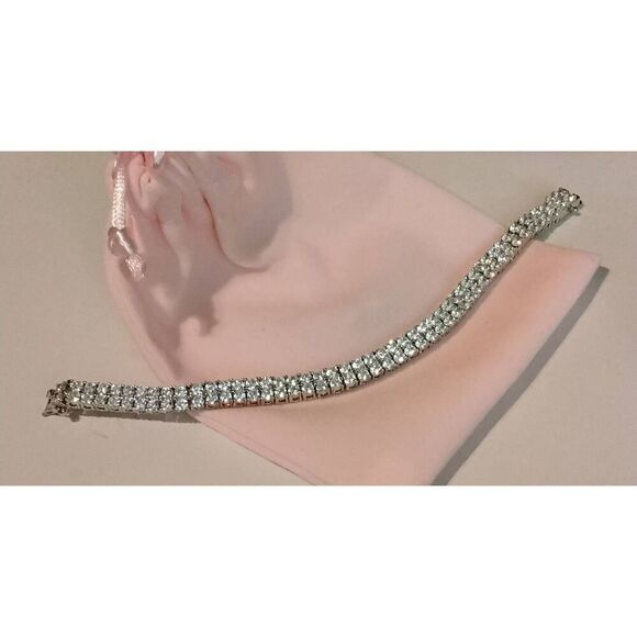 Gorgeous New 10.8 Ct. Double Row Sim Diamond Tennis Bracelet~Platinum/18KWGP - Picture 5 of 6